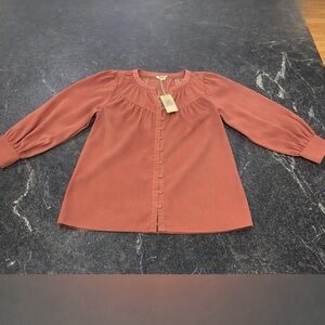 NWT FatFace Mattie Pink Cord Blouse Dusty Rose Small Cottagecore Boho